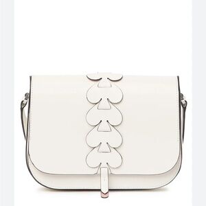 Kate Spade Nadine Woven Spade Medium Flap Leather Bag Optic White